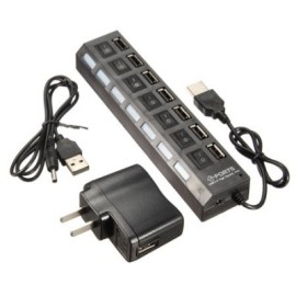 7 Port USB Hub with 7 Switches,7 LED lights,Power Adapter (black & white 2 color to choose)