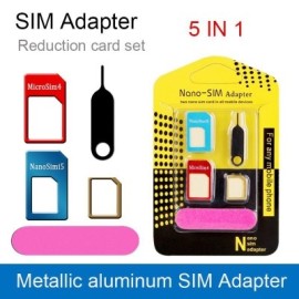 5-in-1: Nano, Micro & Standard SIM Card Adapters with Card eject pin & Sand paper